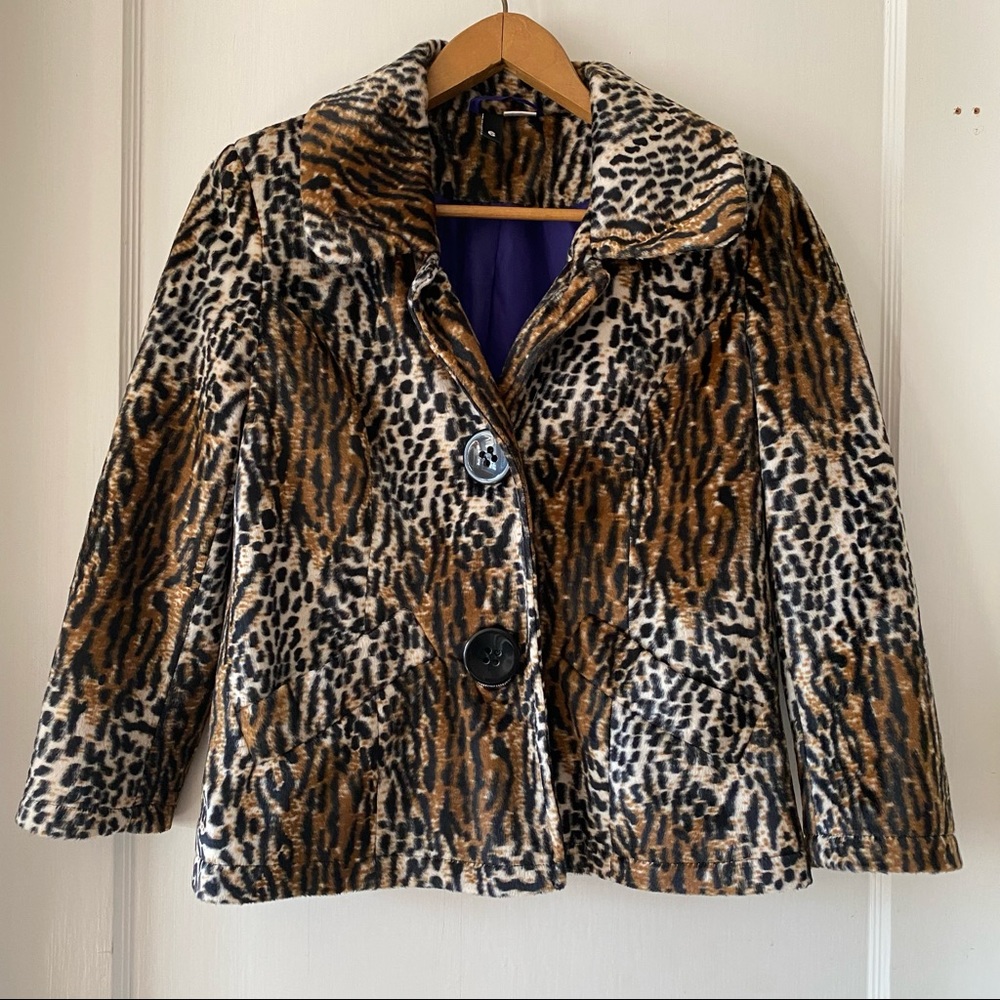 Cheetah Leopard Fitted Faux Fur Jacket NWOT